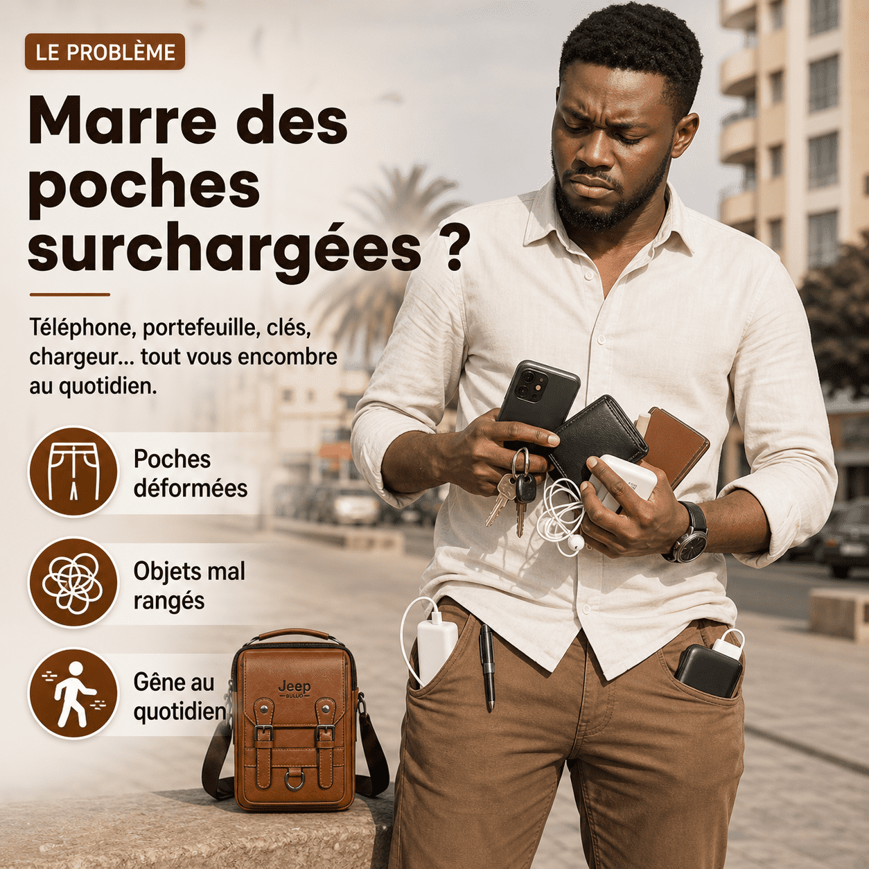 Sac Bandoulière Homme Élégant + Portefeuille Offert