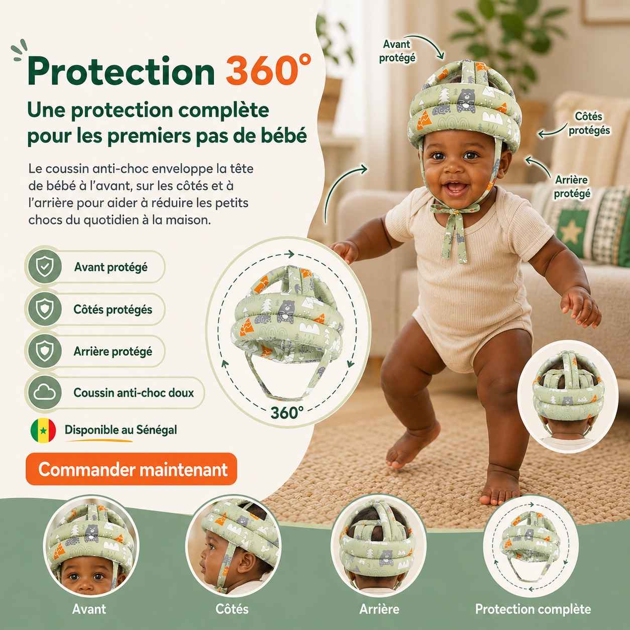 Casque Anti-Choc Bébé 360° – Protection Douce pour les Premiers Pas