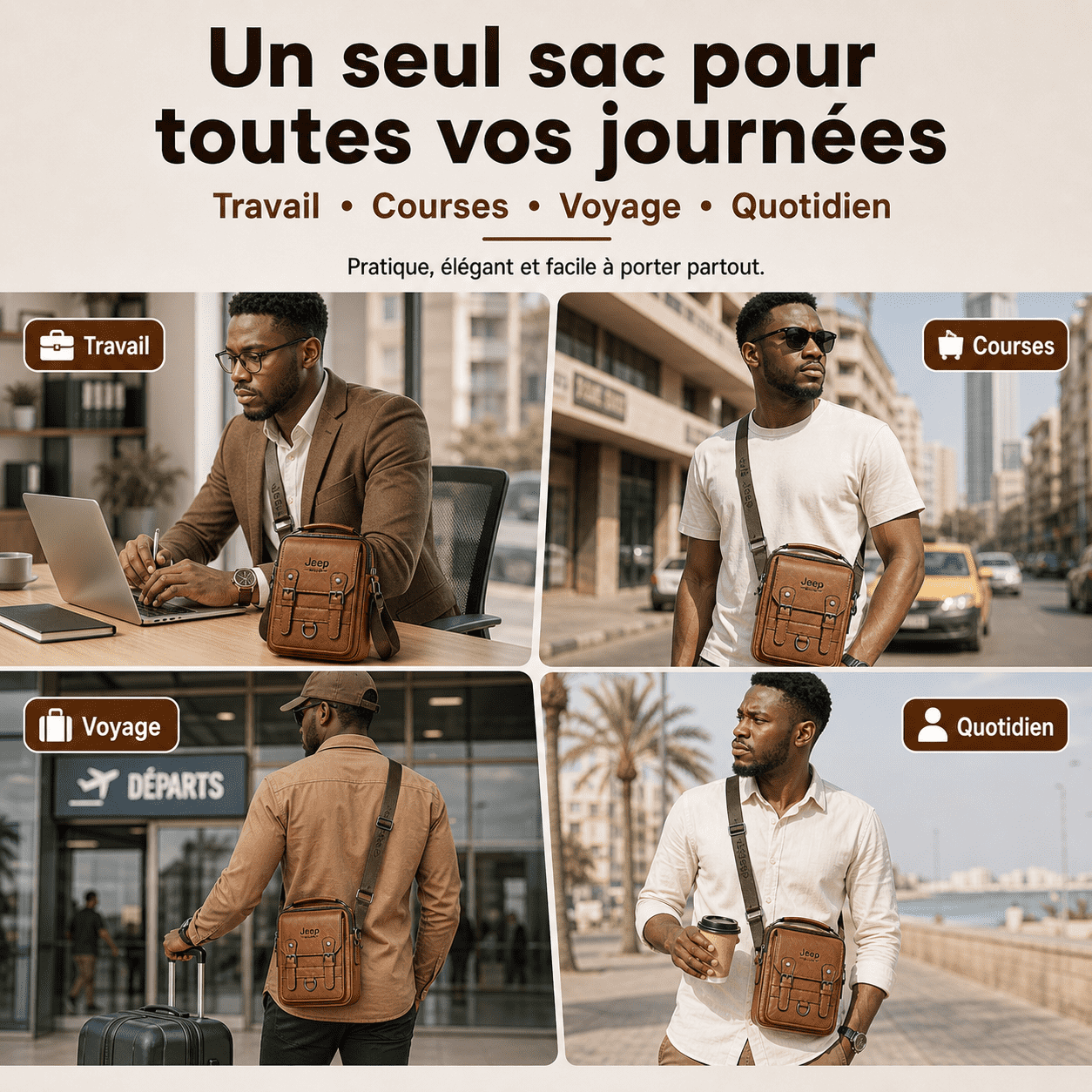 Sac Bandoulière Homme Élégant + Portefeuille Offert