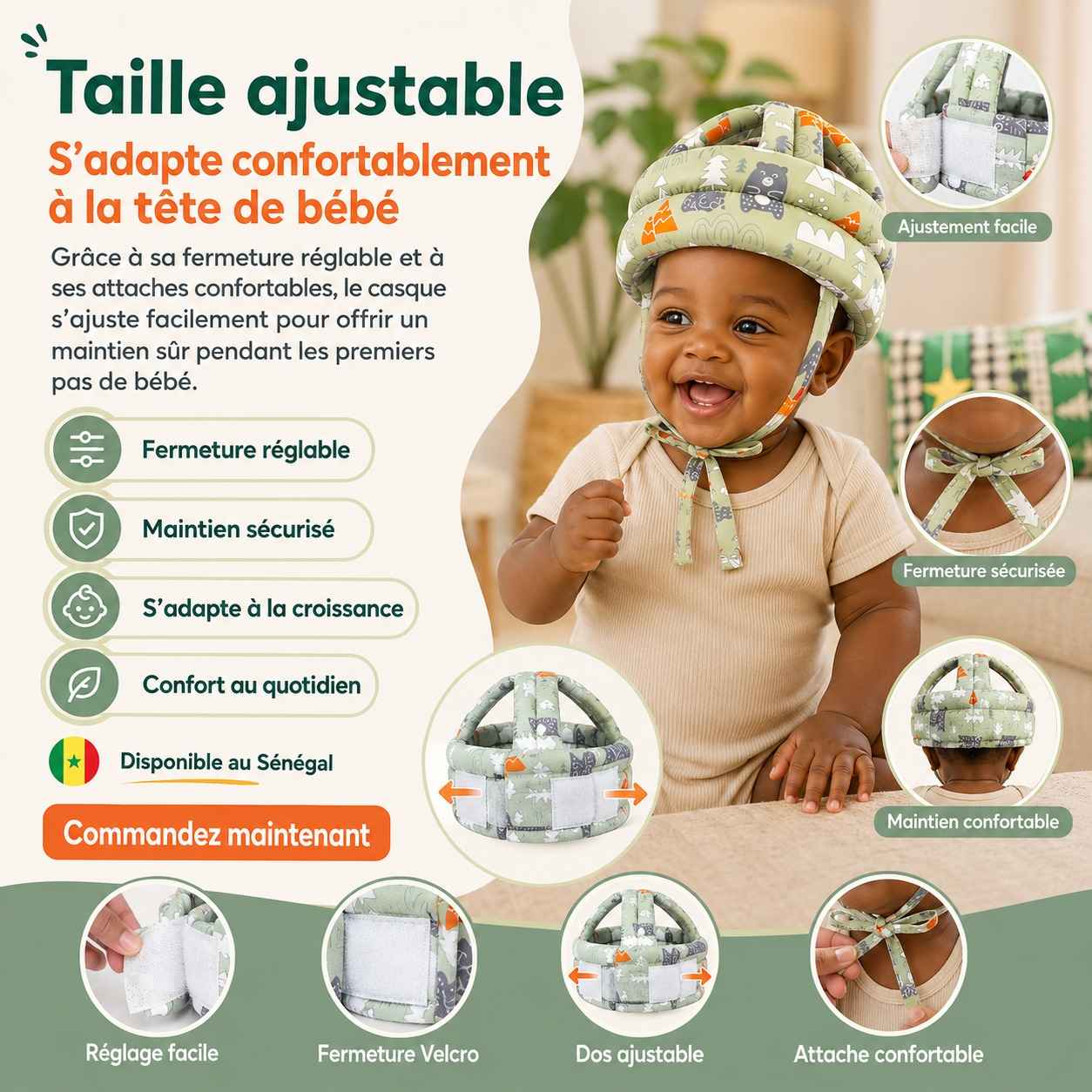 Casque Anti-Choc Bébé 360° – Protection Douce pour les Premiers Pas