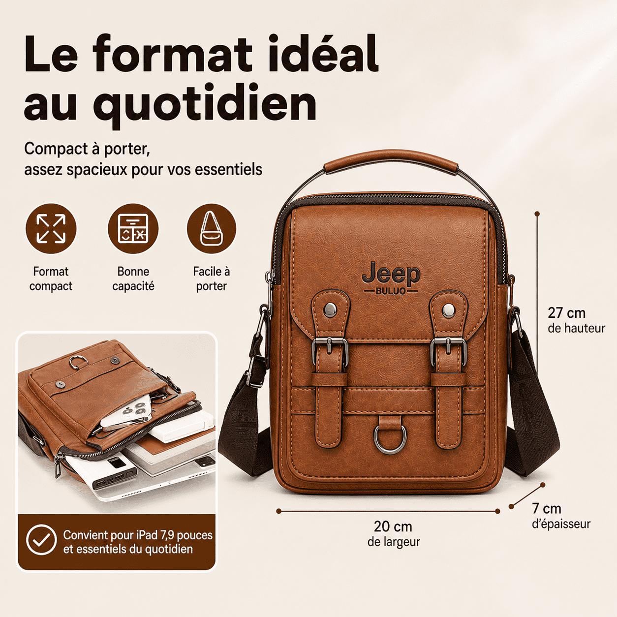 Sac Bandoulière Homme Élégant + Portefeuille Offert