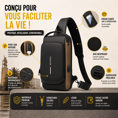 Sac Bandoulière Anti-Vol Premium | USB & Serrure Sécurisée