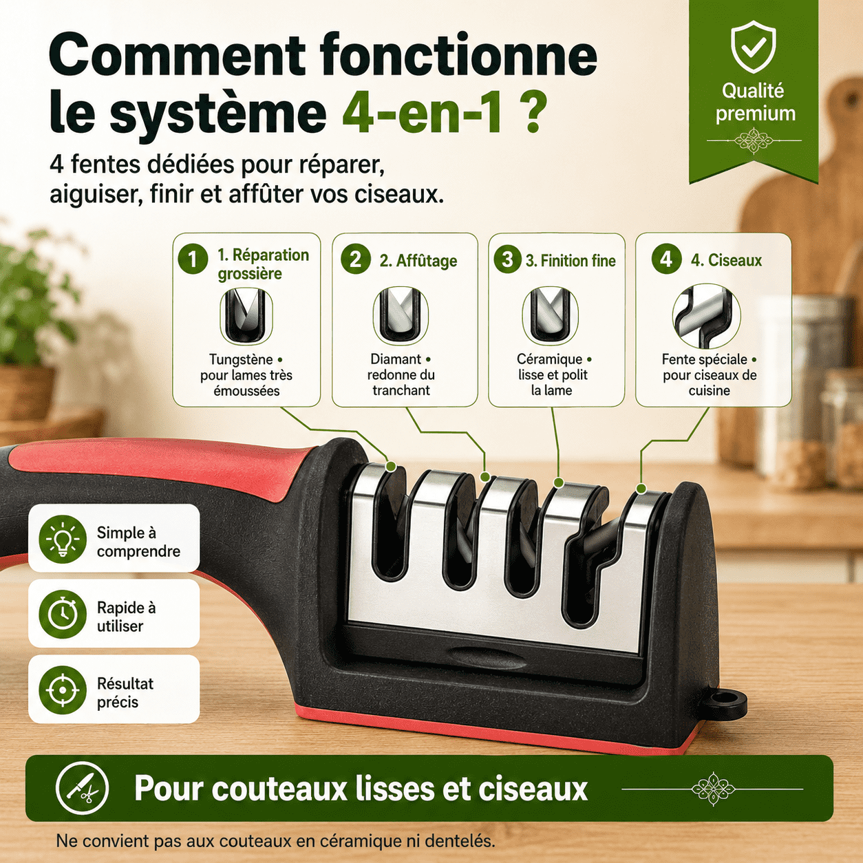 Aiguiseur de Couteaux 4-en-1 Premium