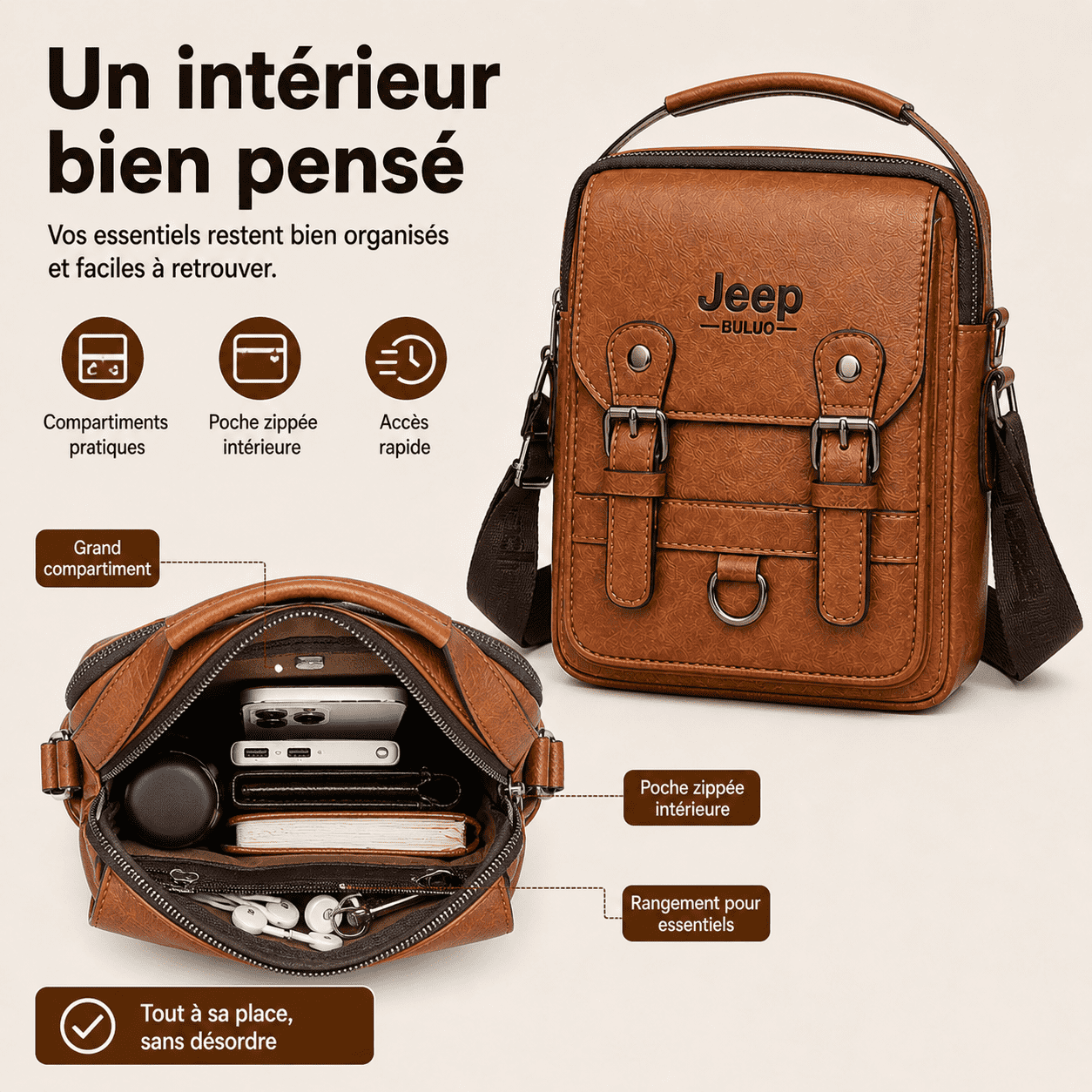 Sac Bandoulière Homme Élégant + Portefeuille Offert