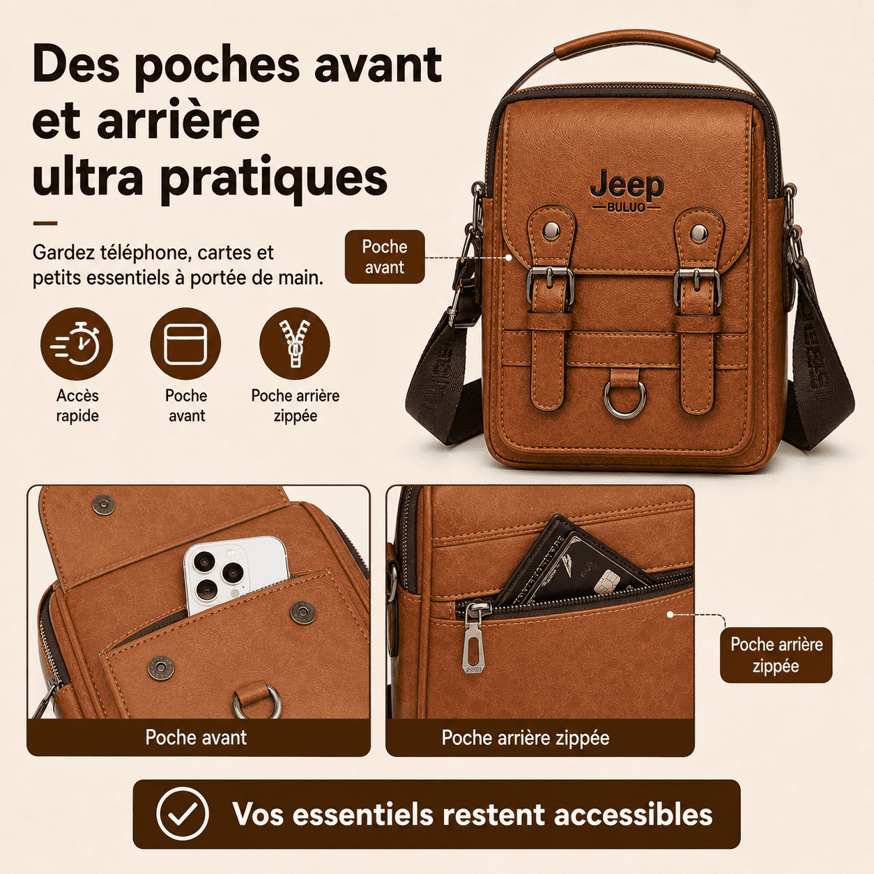 Sac Bandoulière Homme Élégant + Portefeuille Offert