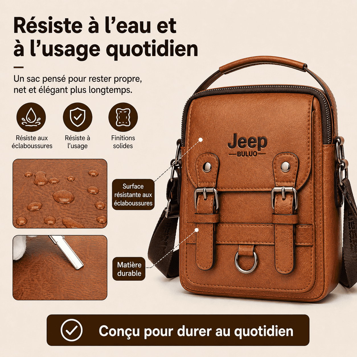 Sac Bandoulière Homme Élégant + Portefeuille Offert