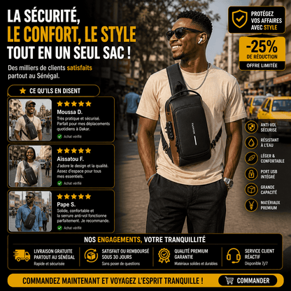 Sac Bandoulière Anti-Vol Premium | USB & Serrure Sécurisée