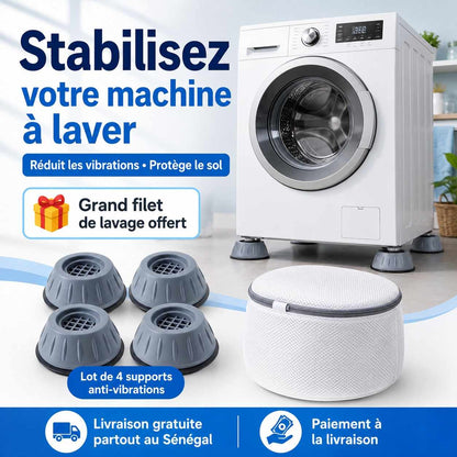 Supports Anti-Vibrations pour Machine à Laver – Lot de 4 + Filet Offert