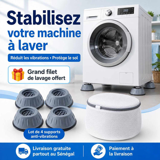 Supports Anti-Vibrations pour Machine à Laver – Lot de 4 + Filet Offert