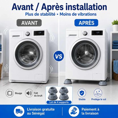 Supports Anti-Vibrations pour Machine à Laver – Lot de 4 + Filet Offert