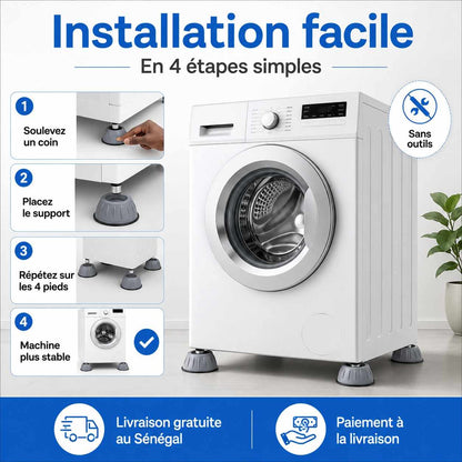 Supports Anti-Vibrations pour Machine à Laver – Lot de 4 + Filet Offert