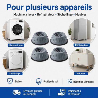 Supports Anti-Vibrations pour Machine à Laver – Lot de 4 + Filet Offert