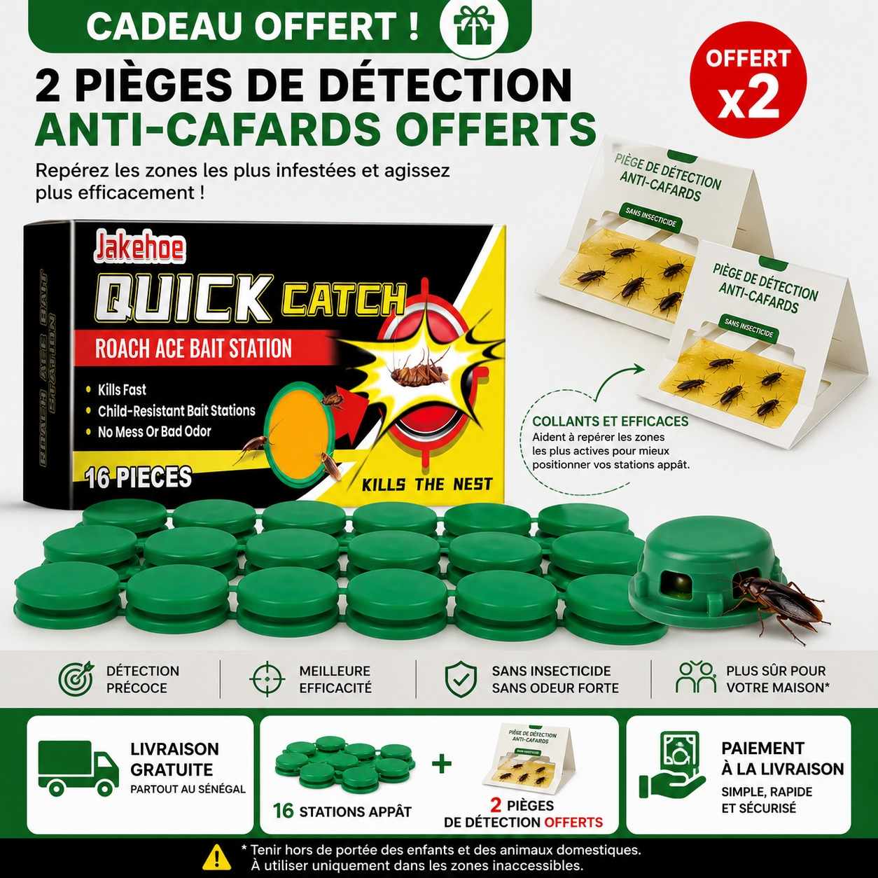 Stations Anti-Cafards Quick Catch – 16 Pièces + 2 Pièges Offerts