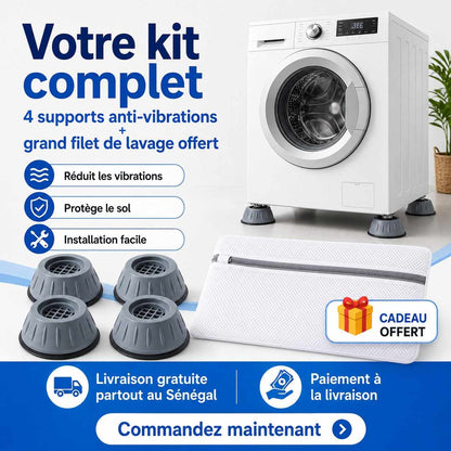 Supports Anti-Vibrations pour Machine à Laver – Lot de 4 + Filet Offert