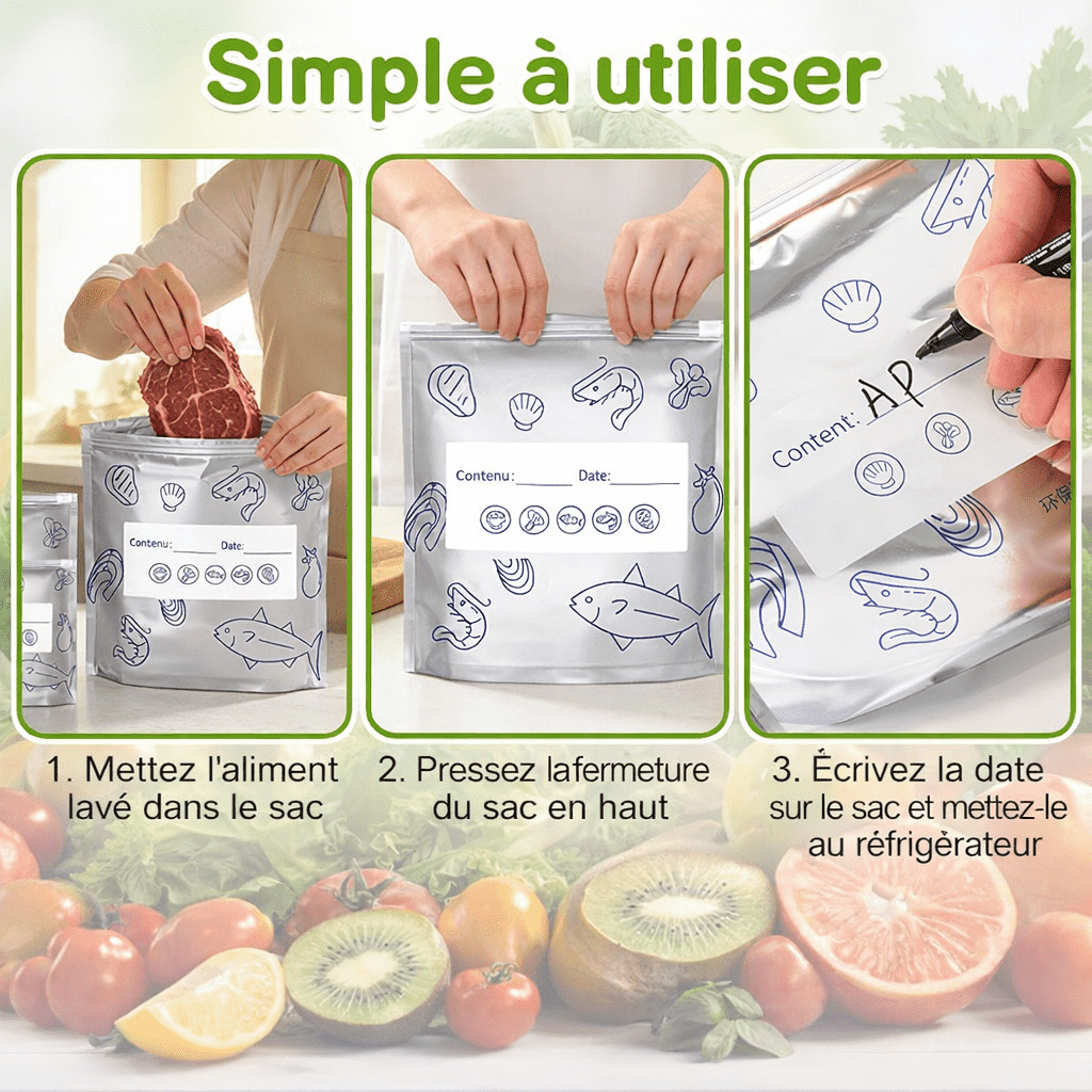 Sacs de Conservation Alimentaire  – Réutilisables & Anti-Odeur
