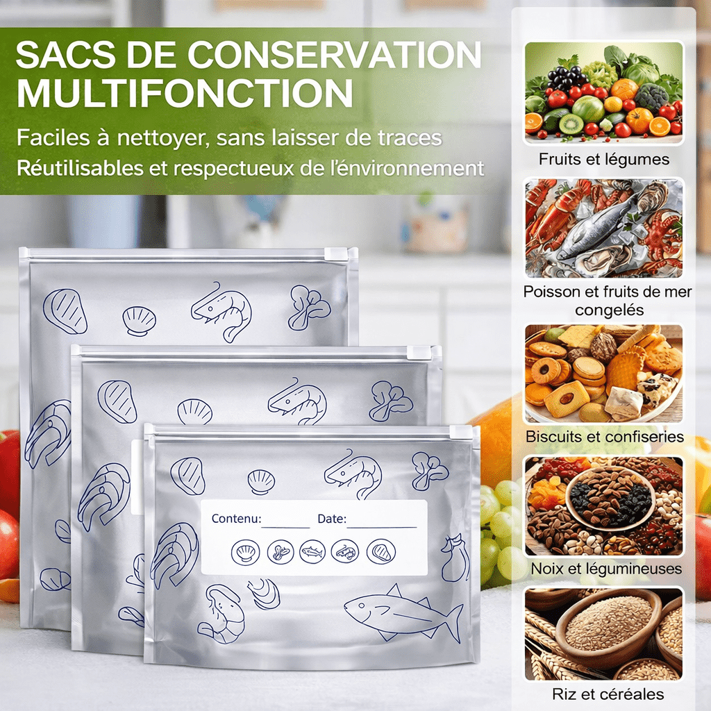 Sacs de Conservation Alimentaire  – Réutilisables & Anti-Odeur