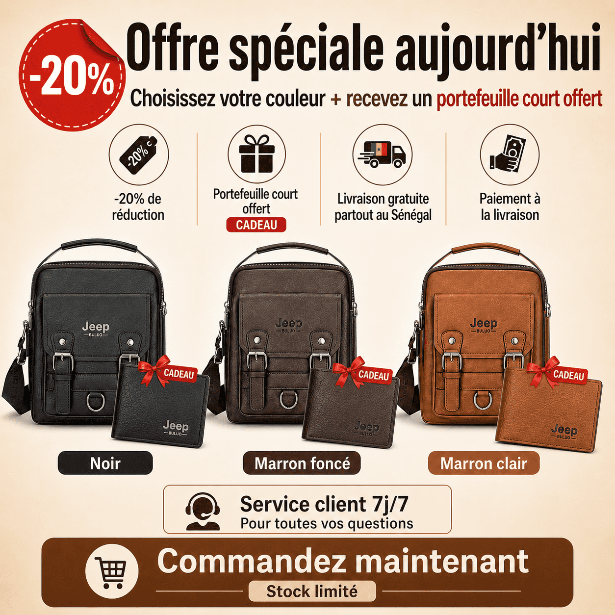 Sac Bandoulière Homme Élégant + Portefeuille Offert