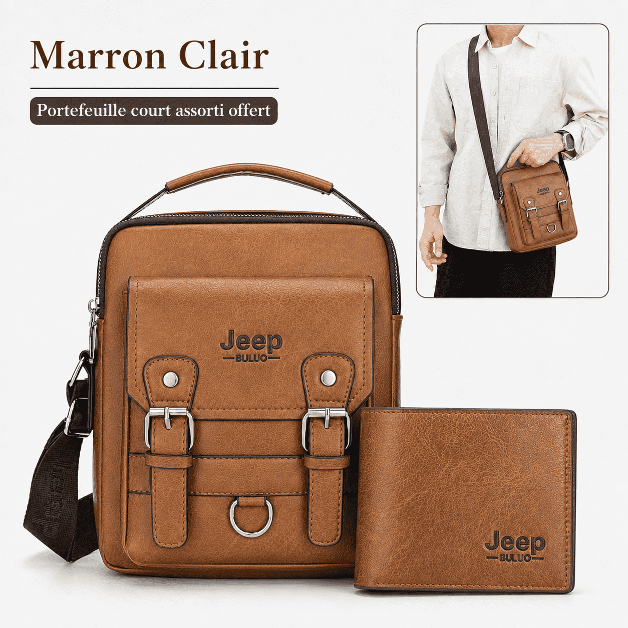 Sac Bandoulière Homme Élégant + Portefeuille Offert